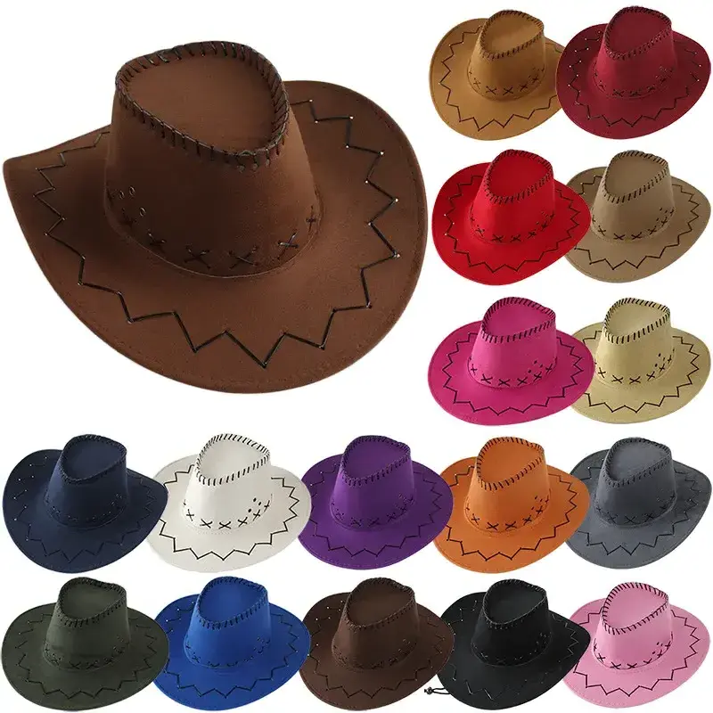 Western Cowboy Hat Spring Summer West Cow Boy Solid Color Fashion Brim Hats 2024