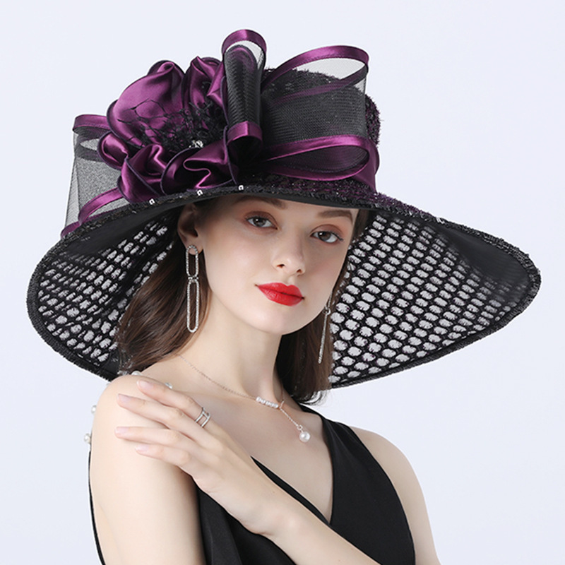 2024 New Elegant Large Ladies Fedoras Flower Fascinator Women Kentucky Derby Wide Brim Wedding ladies church hats