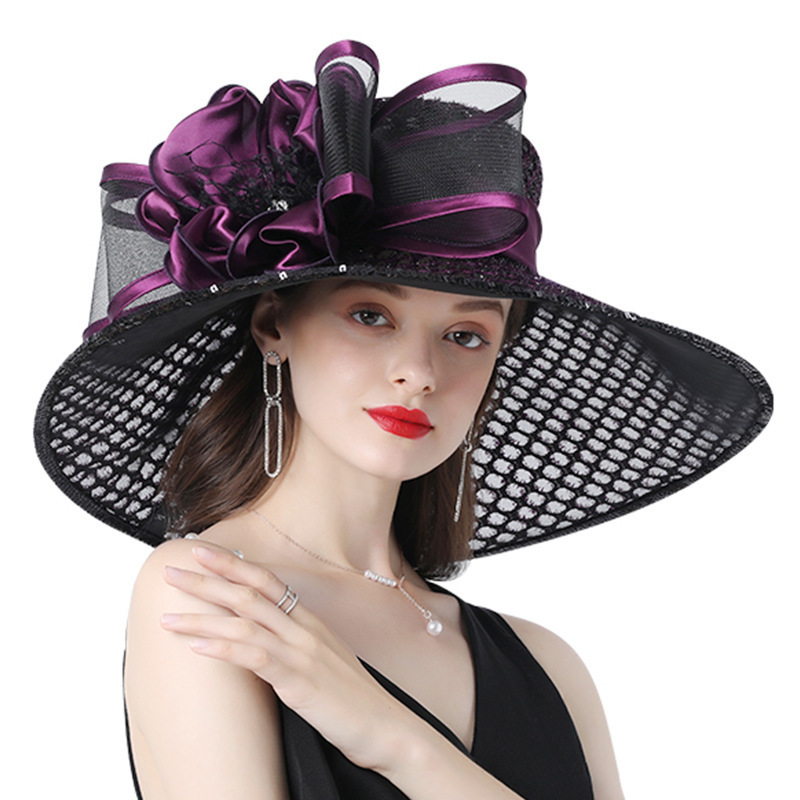 2024 New Elegant Large Ladies Fedoras Flower Fascinator Women Kentucky Derby Wide Brim Wedding ladies church hats