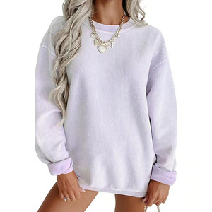 Autumn and Winter Solid Color Women's Casual Oversized Long Sleeve Crew Neck Sweatshirt Pullover corded sweatshirt