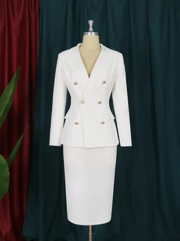 Plus Size Women White Blazers and High Waist Skirt Two Piece Sets Office Lady Work Business Blazer Suits Woman 2024