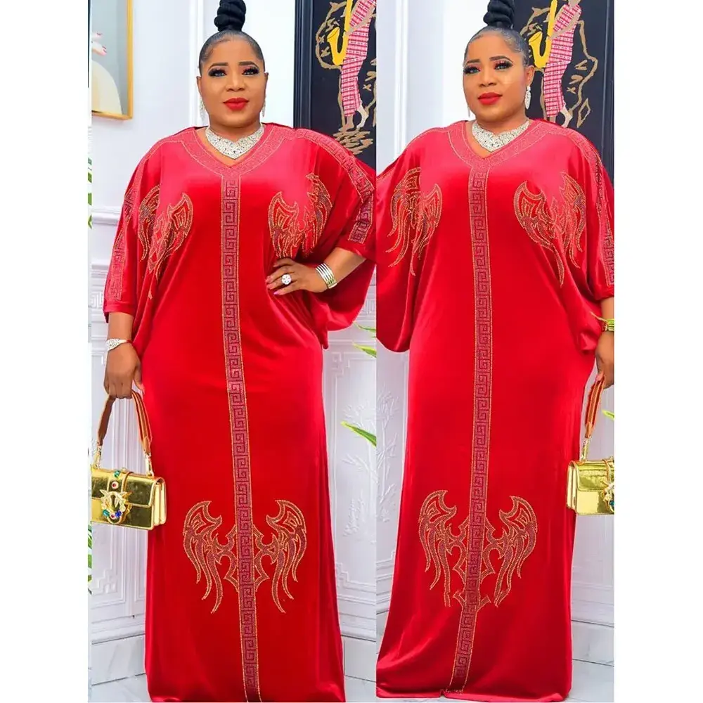 Traditional Long Robe Africa Kaftan Clothes Elegant Ladies Wedding Evening Plus Size African Sequins Maxi Dress