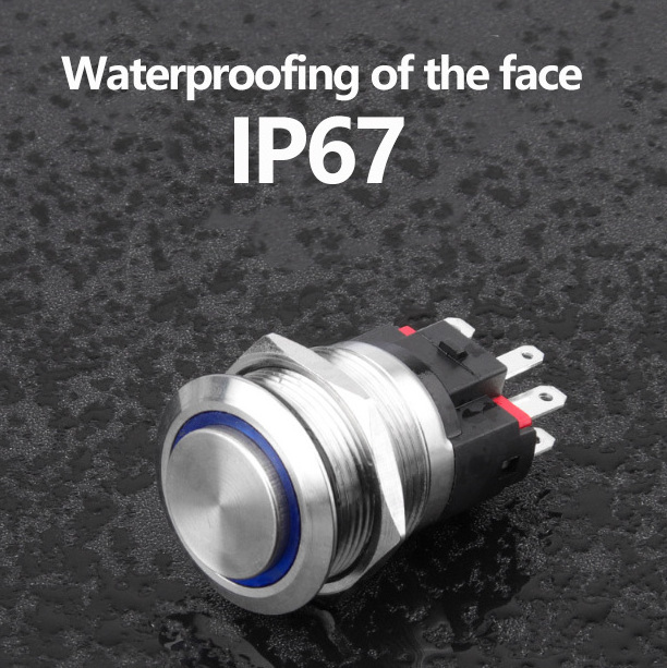 High current 20A Waterproof  16 19 22 25MM LED Self-Locking Latching Momentary Metal  ON OFF Push Button Switch With Light