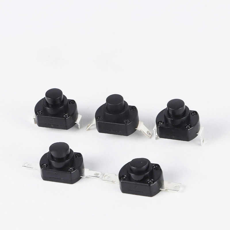 Round Push Button Switch Latching Switches ON-OFF Flashlight Switch PBS-11A Self-locking Plastic 2PIN 12mm Black Ip67 250V PBS