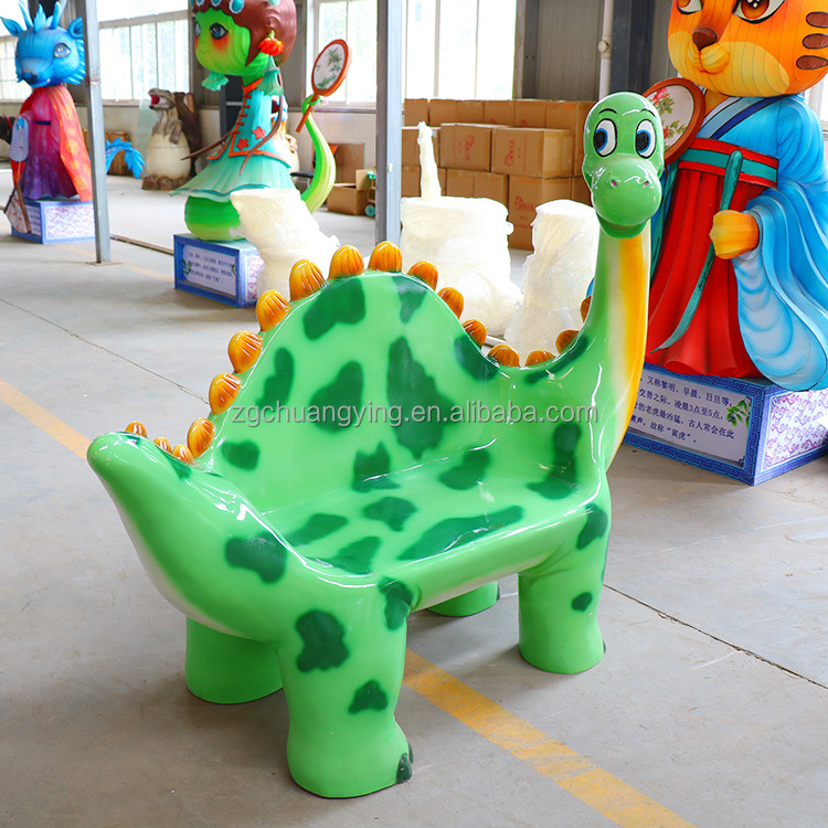 Jurassic dinosaur park decorations Realistic cartoon fiberglass dinosaur shape chair Dinosaur Chair Bench Park