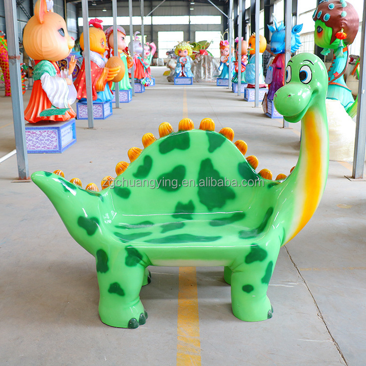 Jurassic dinosaur park decorations Realistic cartoon fiberglass dinosaur shape chair Dinosaur Chair Bench Park