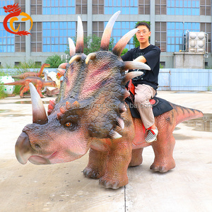 Outdoor playground coin operated electric walking rideable dinosaur animatronic ride robot dinosaur rider for malls