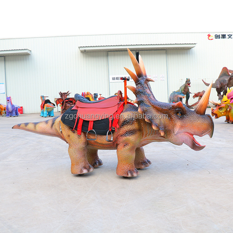 Customize coin operated life size animatronic robotic mechanical roaring electric ride on dinosaur supplier