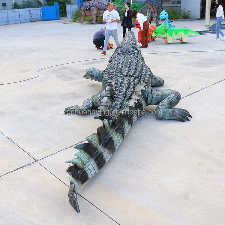 Zoo activities prop animal sculpture robotic crawling life size waterproof walking animatronic crocodile for sale