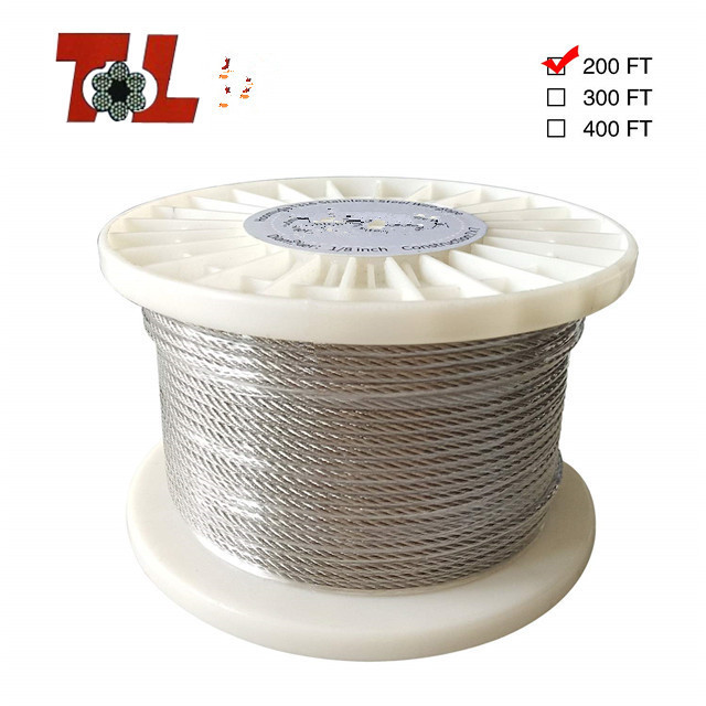 7x7 Strand Winch Rope Aircraft Cable, 200FT (200 FT) 1/8 Inch T316 Stainless Steel Wire Rope