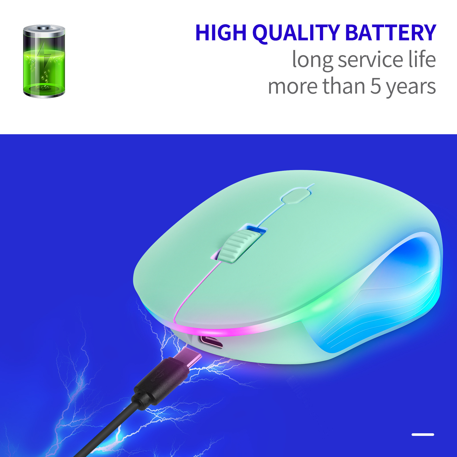 High Quality RGB Mute Mouse 2.4GHz Wireless Ergonomic Extra long standby lovely mouse For Gift