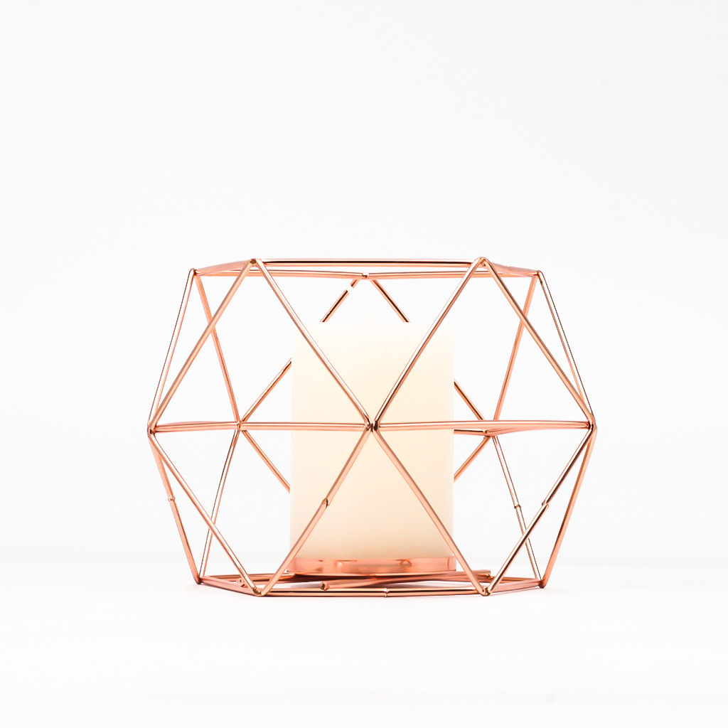 home decor table centerpiece metal wire copper gold votive candlestick metal silver lantern vase decor geometric candle holder