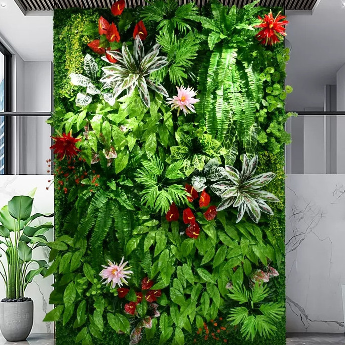 2023 new design jungle wind green plant wall vertical wall hanging artificial green plant grass wall home office decoration