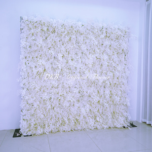 Factory supply  wedding 3D cloth back white peony rose flower wall roll up floral wall for wedding event party decoration