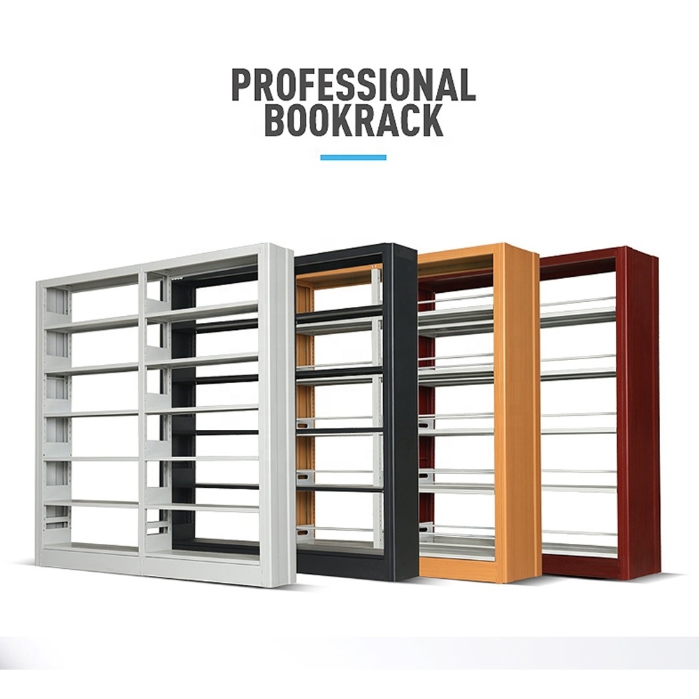 Office Cheap Movable Gold White Ladder Furniture Modern With Door Steel Metal School Bookshelf Bookcase Wooden Book Shelf