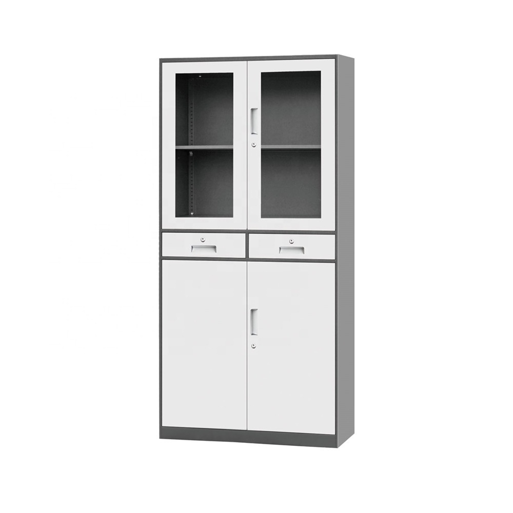 Best Sales Office Furniture Glass Steel With Lock Doubl Door File Storage Cabinet