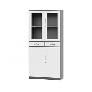 Best Sales Office Furniture Glass Steel With Lock Doubl Door File Storage Cabinet