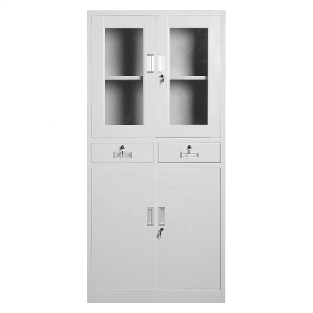 Best Sales Office Furniture Glass Steel With Lock Doubl Door File Storage Cabinet