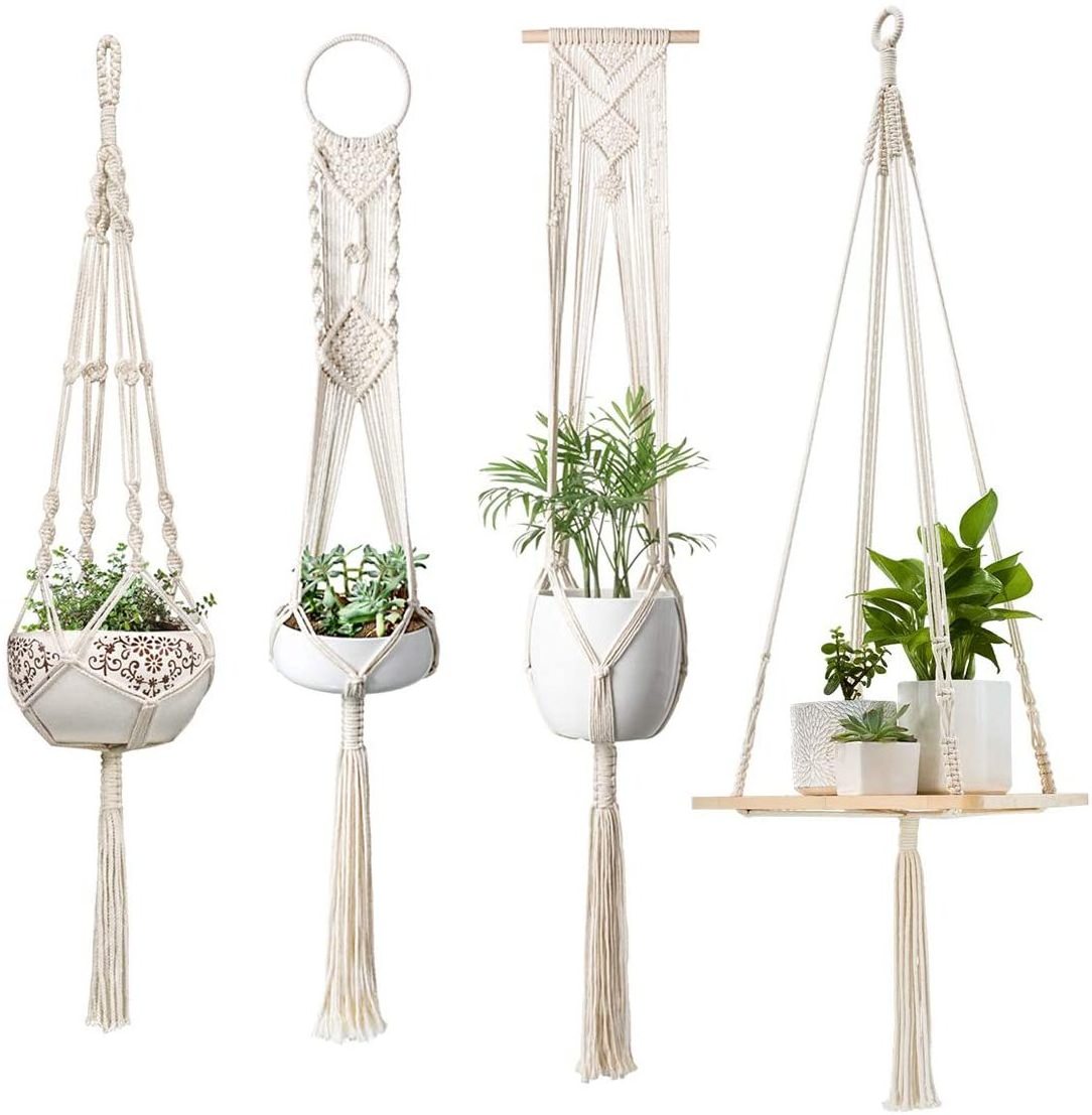 Hotselling Top Quality Macrame Plant Hangers Hanging Plant Shelf Wall Planter Decorative Plant Pot Holder Boho Home Decor Set