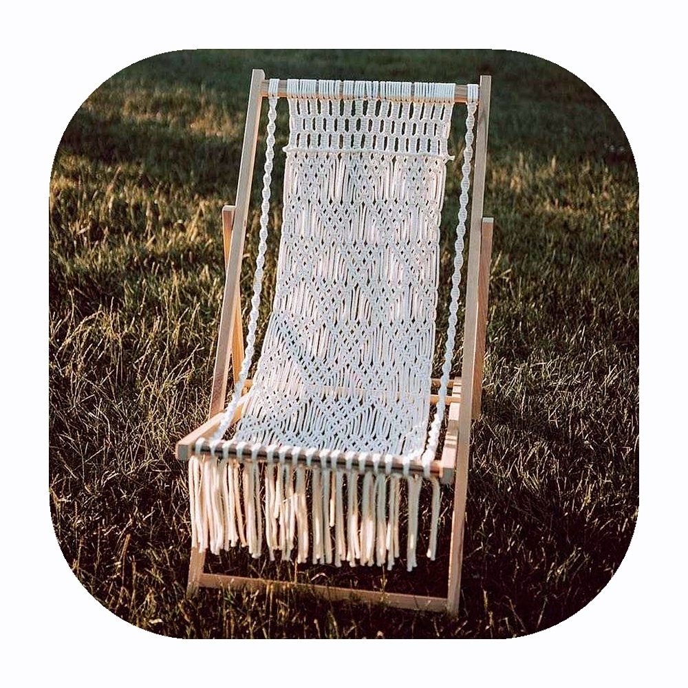 macrame blanket cotton deck chair beach folding wooden beach chair canvas wooden folding chair sunbed beach lounger