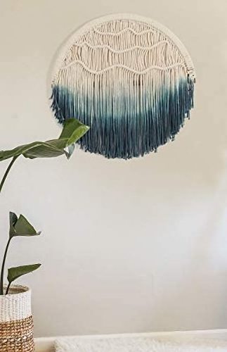 Macrame blue and white Round nature cotton wall hanging for home decors