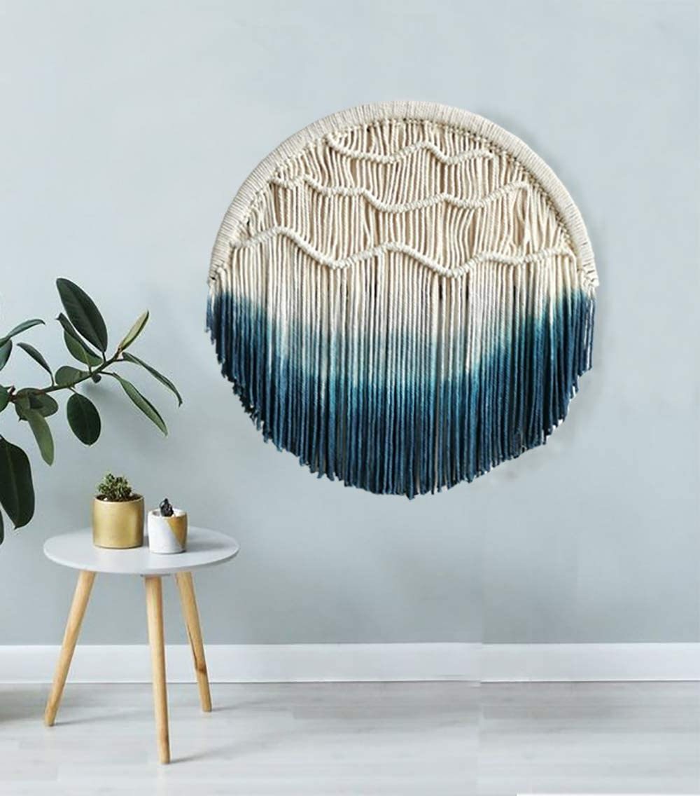 Macrame blue and white Round nature cotton wall hanging for home decors