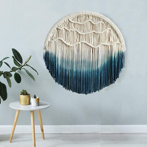 Macrame blue and white Round nature cotton wall hanging for home decors