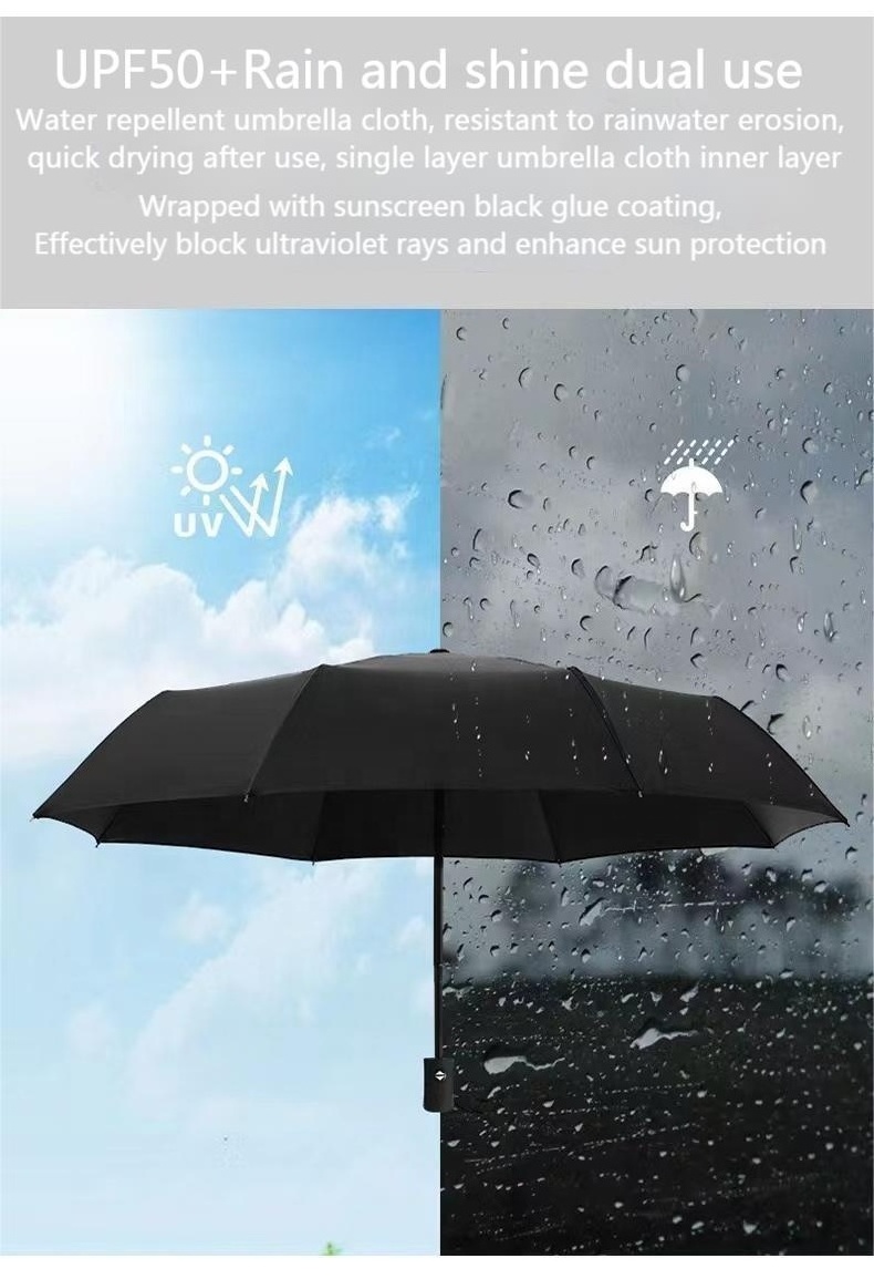 8K Fashion Sunshade Portable Wind Resistant Automatic Open Rain 3 Folding Sun Regenschirm Fold Umbrella with Logo