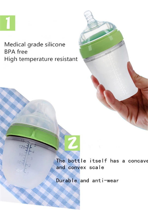 High Quality Nursing Bottle Babies Safety Infant Feeder Bottle Squeezable Silicone Baby Feeding Bottle