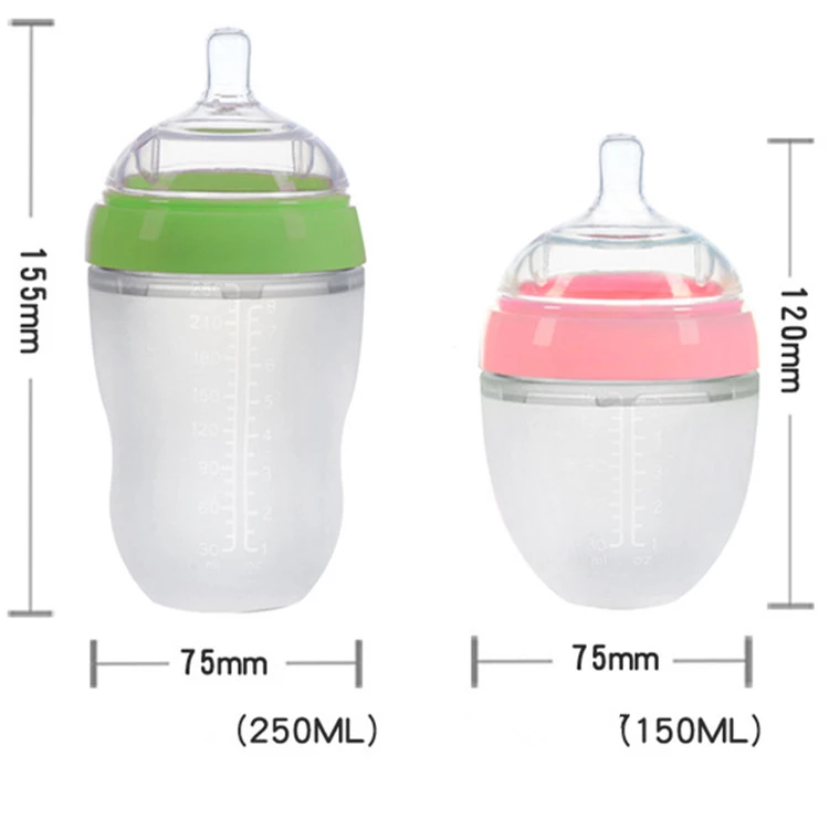 High Quality Nursing Bottle Babies Safety Infant Feeder Bottle Squeezable Silicone Baby Feeding Bottle