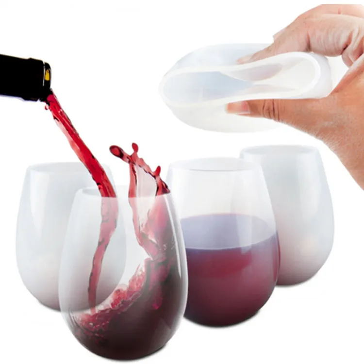 High quality food grade drop resistant silicone wine glasses Folding travel silicone wine glasses for outdoor