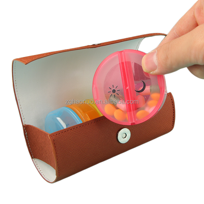 Weekly hot sale Pill Organizer Soft leather wallet organizer box 7 days 14  compartments pill dispenser box