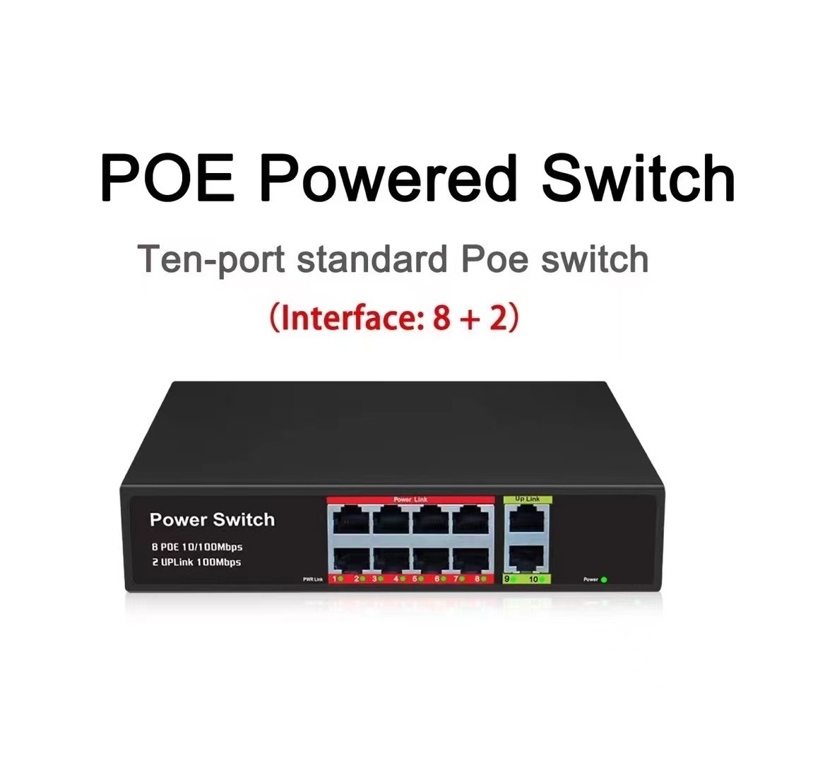 OEM/ODM POE switch 8 ports unmanaged 48V ethernet poe switch 2 RJ45 upper ports ethernet switch