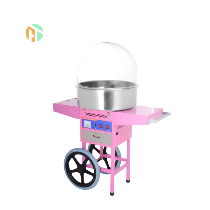 Portable Commercial Snacks Equipment PINK Cotton Candy Floss Vending Machine with Wheels for Business