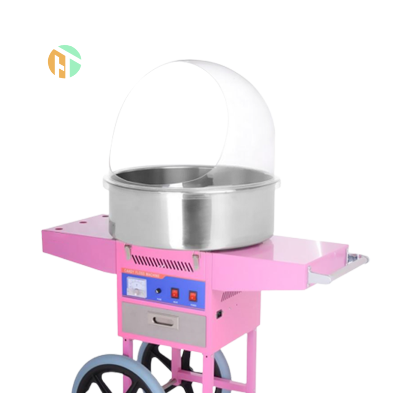 Portable Commercial Snacks Equipment PINK Cotton Candy Floss Vending Machine with Wheels for Business