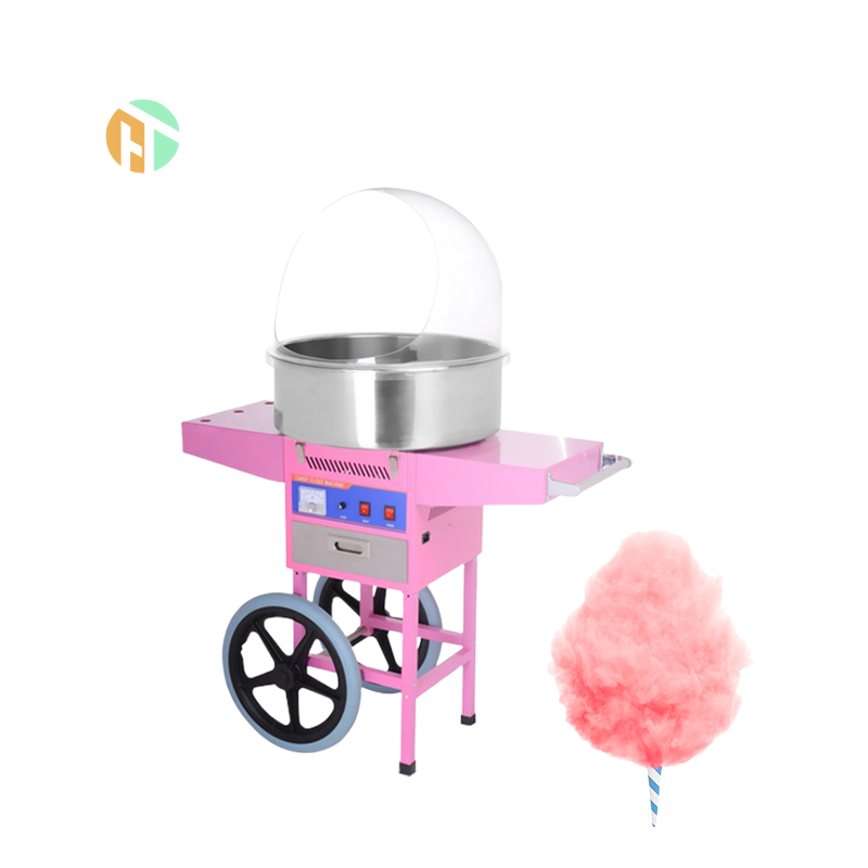 Portable Commercial Snacks Equipment PINK Cotton Candy Floss Vending Machine with Wheels for Business