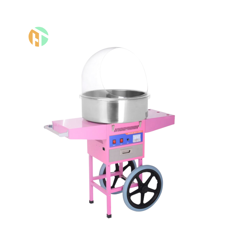 Portable Commercial Snacks Equipment PINK Cotton Candy Floss Vending Machine with Wheels for Business