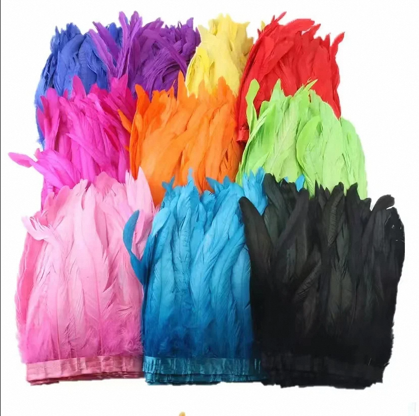 Wholesale stock dyed rooster tail feather decoration Carnival costume Chicken feathers rooster tail feathers fringe