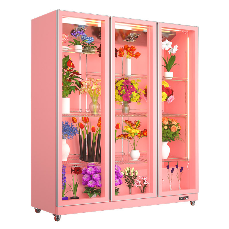 OEM commercial upright glass door showcase used flower refrigerator