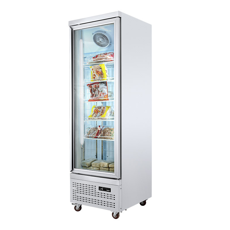 outdoor commercial single door glass upright mini popsicle display freezer