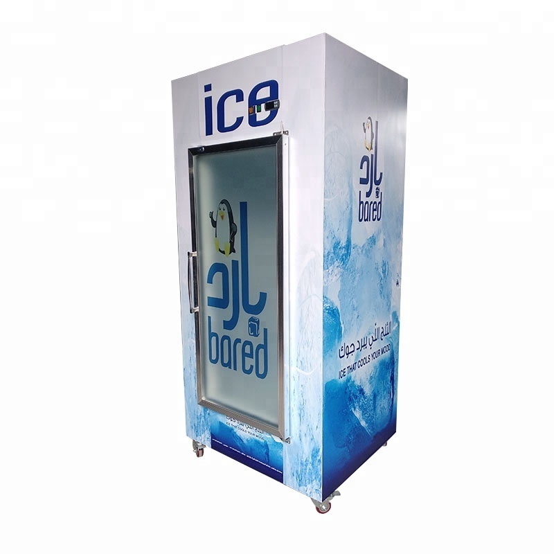 850 liter vertical refrigerated bin lockable ice bagged freezer