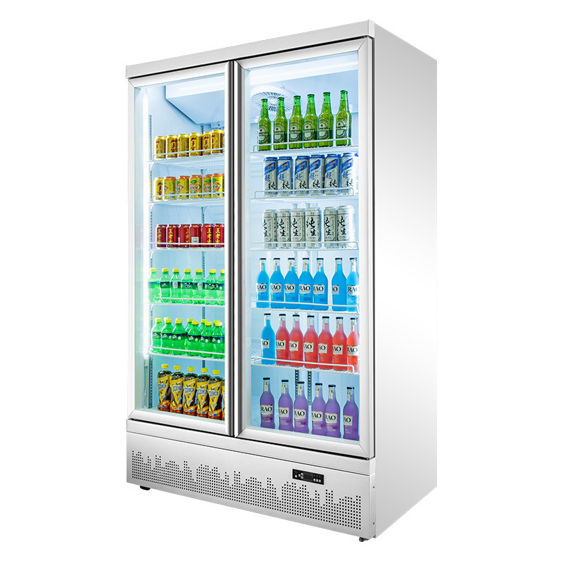 Wholesale Single-Temperature Cooler Red Bull Fridge for Grocery Counter Display Glass Door Design