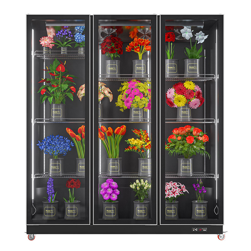 luxury refrigerated cabinet three glass door flower display cooler