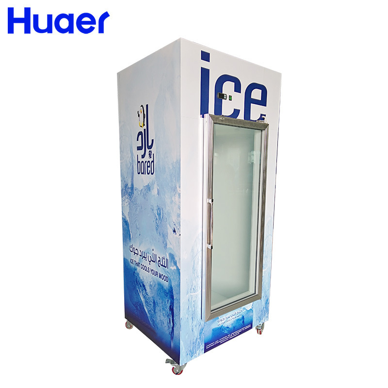 ice bagged refrigerator gas station outdoor dry ice bag storage freezer