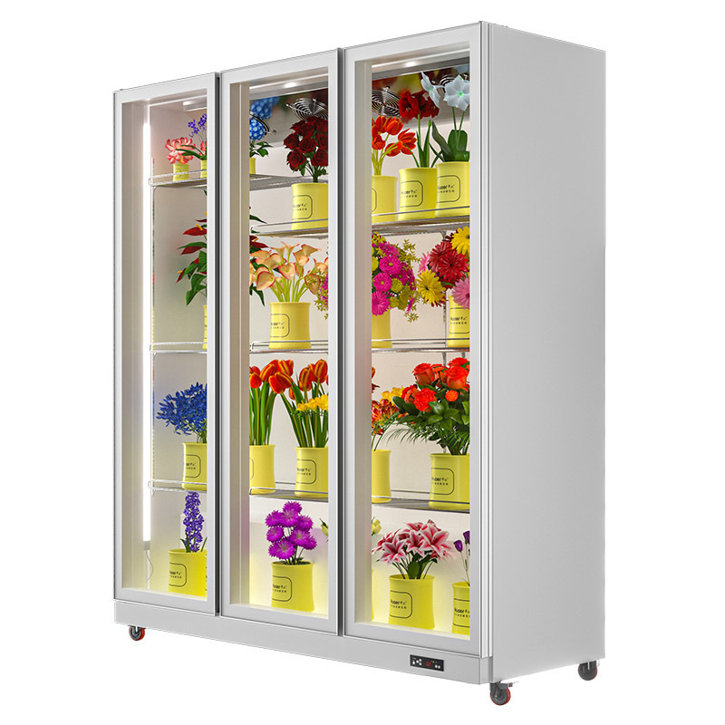 OEM commercial upright glass door showcase used flower refrigerator