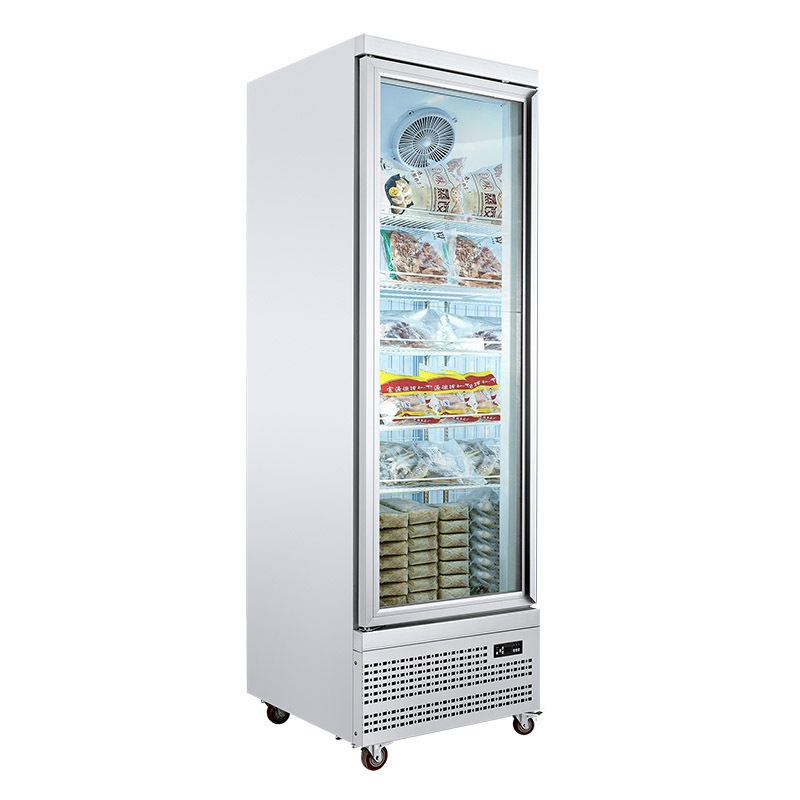 outdoor commercial single door glass upright mini popsicle display freezer