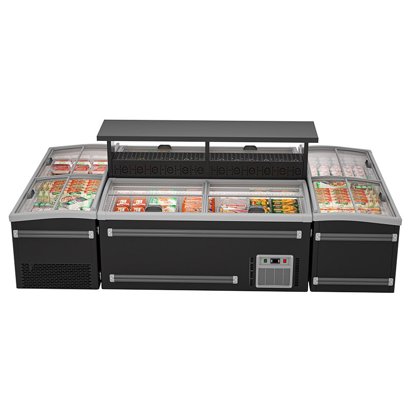 supermarket commercial large capacity display sliding glass door chest island freezer