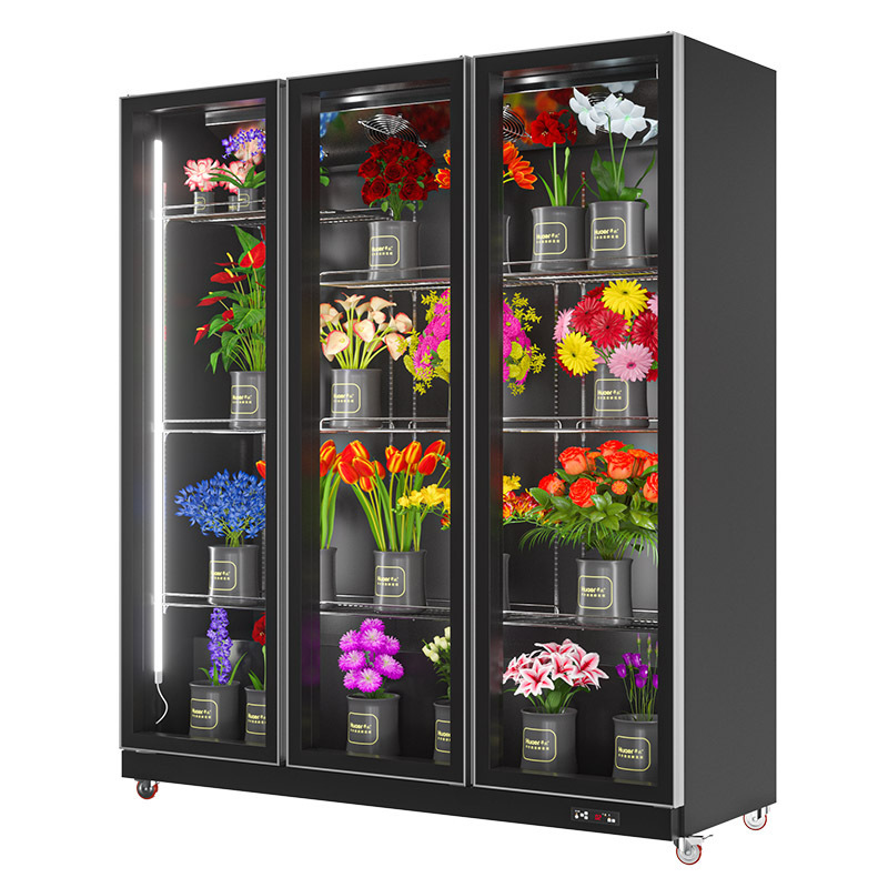 luxury refrigerated cabinet three glass door flower display cooler