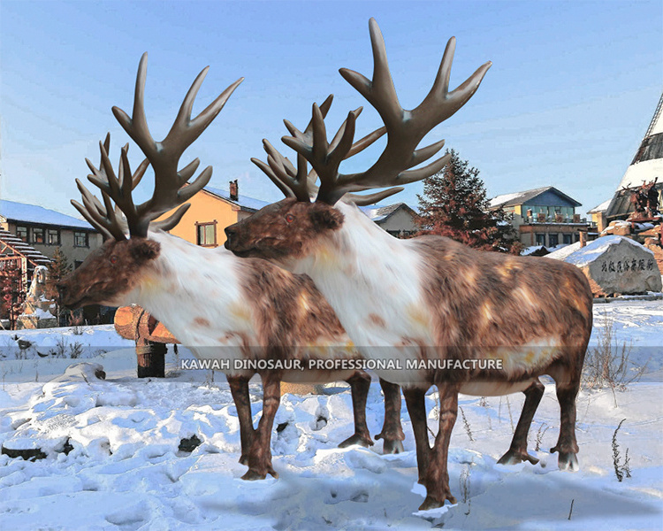 Realistic Animatronic Reindeer Customized Live Animals Reindeer Statue Christmas Decoration