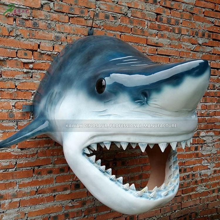 Fiberglass Shark Head Statue Realistic Fiberglass Animals Kawah Factory For Sale